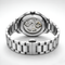 Silver watch with mechanical components on a white background