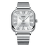 Silver watch with Roman numeral markers on a white background