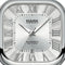 Silver watch with Roman numerals and 'Mark Fairwhale' branding