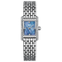 Silver watch with a blue face on a white background