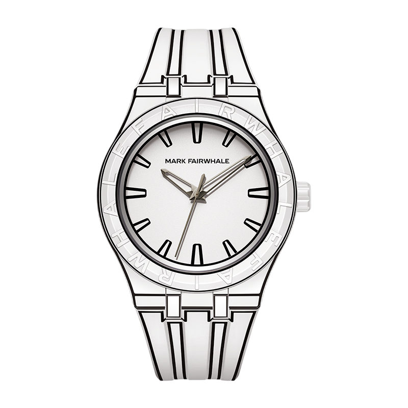 Silver watch with a white face on a white background