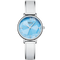 Silver watch with a blue face on a white background