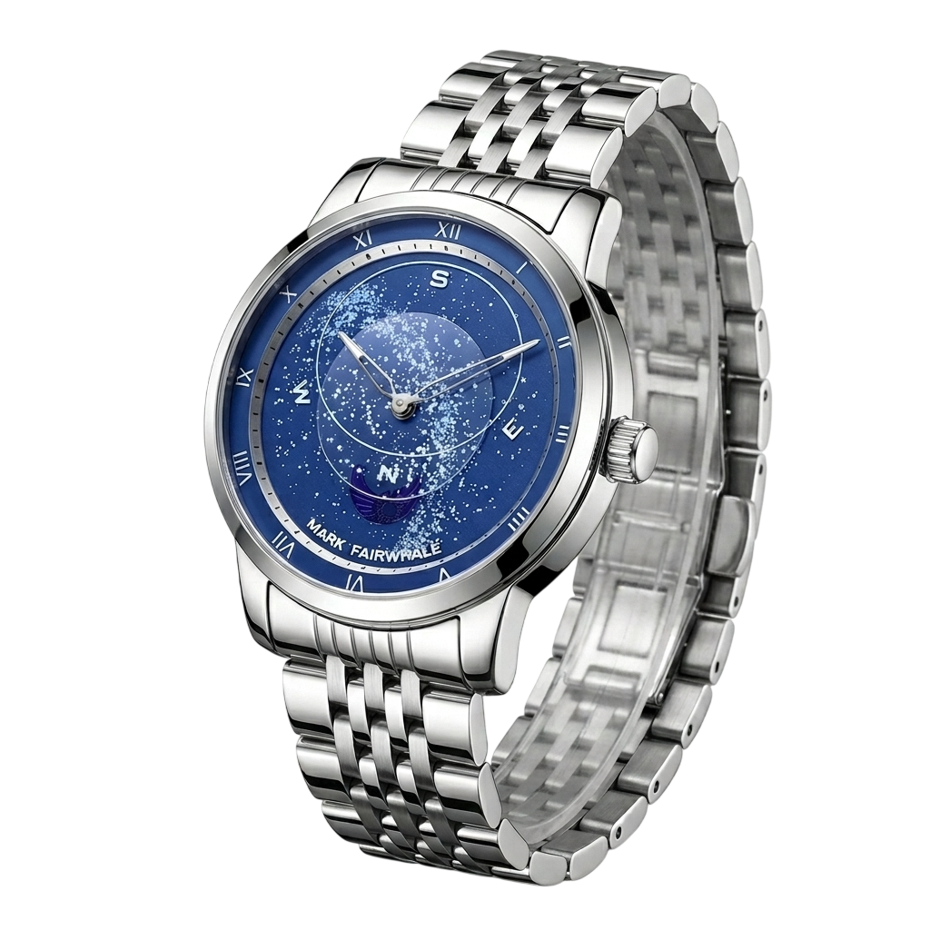 Blue Dial, Polished Silver Finish