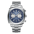 Silver watch with a blue face on a white background