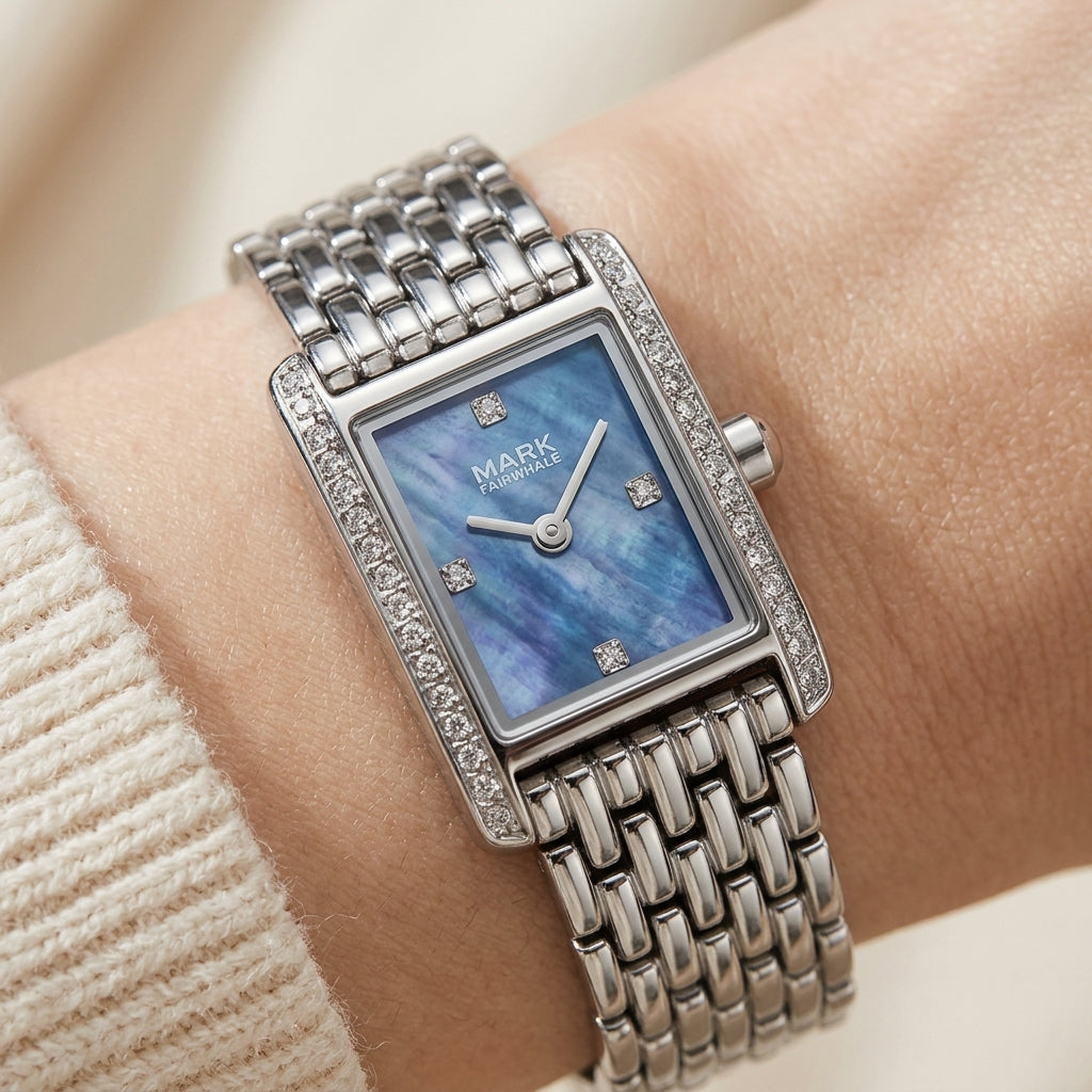 Rectangular Blue Dial With Elegant Wrist Presence