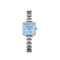 Silver watch with a blue face on a white background