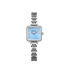 Silver watch with a blue face on a white background
