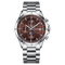 Silver watch with a brown face on a white background