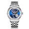 Silver watch with a detailed face on a white background