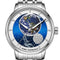 Silver watch with a detailed face featuring Earth and space design, brand 'Mark Fairwhale' visible.