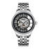 Silver watch with a detailed face on a white background