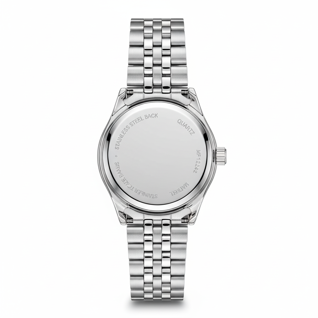 Silver watch with a metal bracelet on a white background