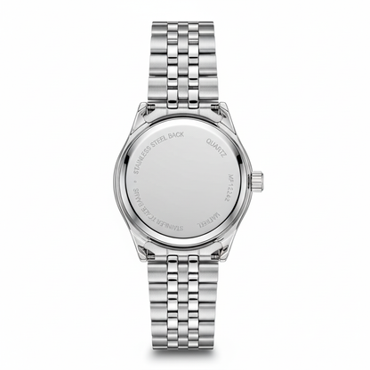 Silver watch with a metal bracelet on a white background