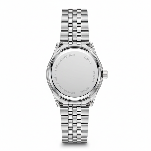 Silver watch with a metal bracelet on a white background