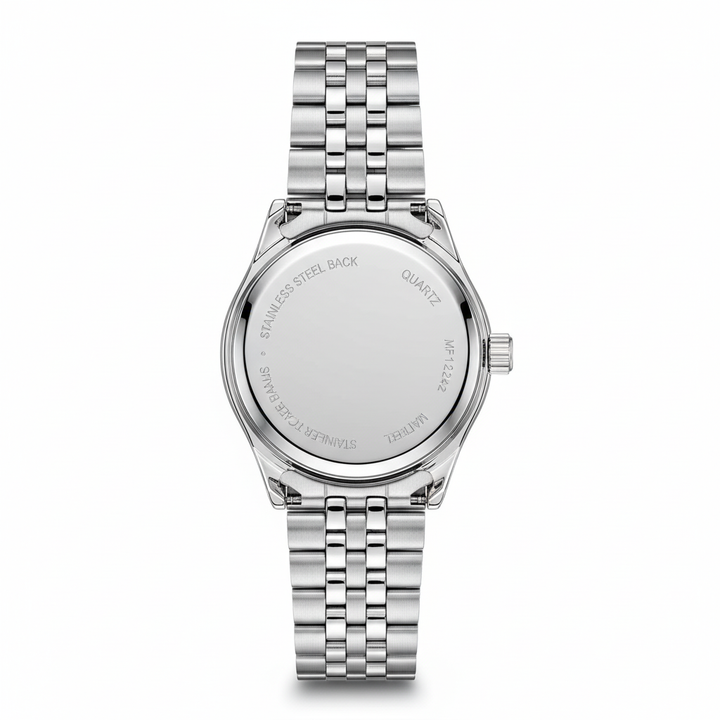 Silver watch with a metal bracelet on a white background