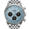 Silver watch with a blue face on a white background