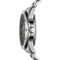 Silver watch with black dial on a white background