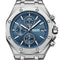 Silver watch with blue dial on a white background