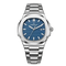 Silver watch with blue dial on a white background