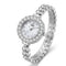 Silver watch with crystal embellishments on a white background