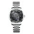 Silver watch with detailed face on a white background