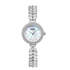 Silver watch with decorative band on a white background