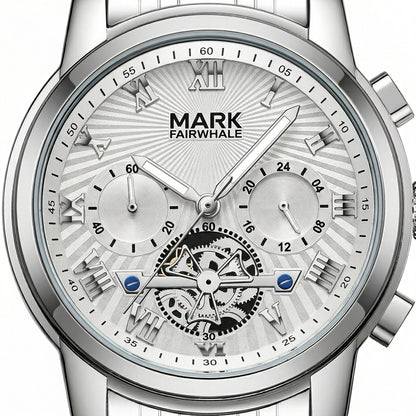 Silver watch with detailed face and &