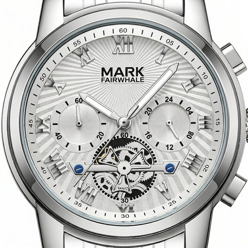 Silver watch with detailed face and &