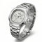 Silver watch with detailed face on a white background