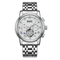 Silver watch with detailed face on a white background