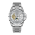 Silver watch with detailed face on a white background