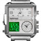 Silver watch with digital and analog display on a white background