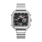 Silver watch with digital and analog display on a black background