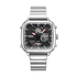 Silver watch with digital and analog display on a black background