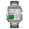 Silver watch with digital and analog display on a white background