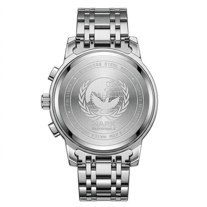 Silver watch with engraved design on a white background