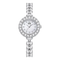 Silver watch with gemstone accents on a white background