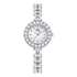 Silver watch with gemstone accents on a white background