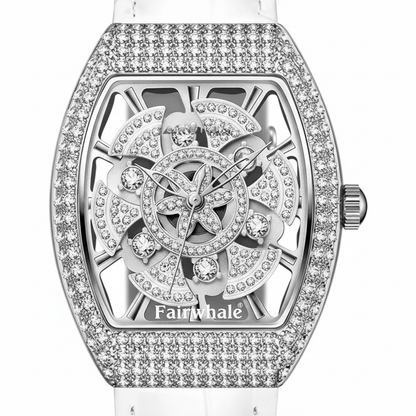 Silver watch with intricate design and &