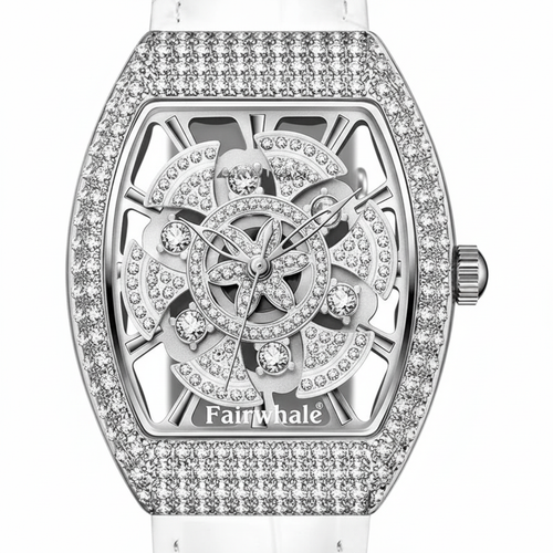 Silver watch with intricate design and &