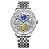 Silver watch with intricate design on a transparent background