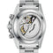 Silver watch with mechanical components on a white background