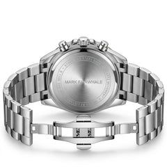 Silver watch with metal bracelet on a white background