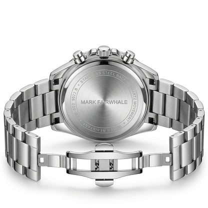 Silver watch with metal bracelet on a white background
