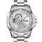 Silver watch with visible brand name on a white background