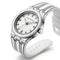 Silver watch with white face on a white background