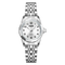 Silver wristwatch with a white dial on a white background