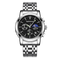 Silver wristwatch with black dial on a white background, featuring the brand 'FAIRWHALE'.