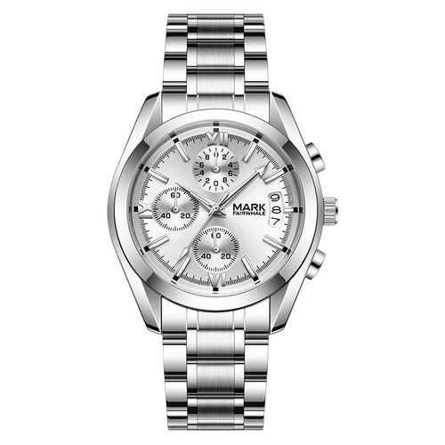 Silver wristwatch with detailed face on a transparent background