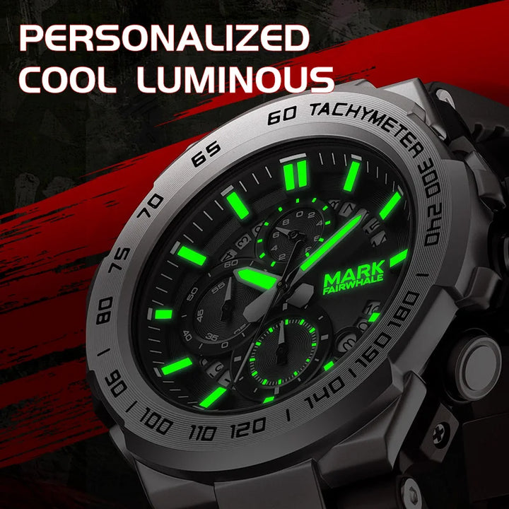 Sport chronograph watch for men with calendar and luminous hands